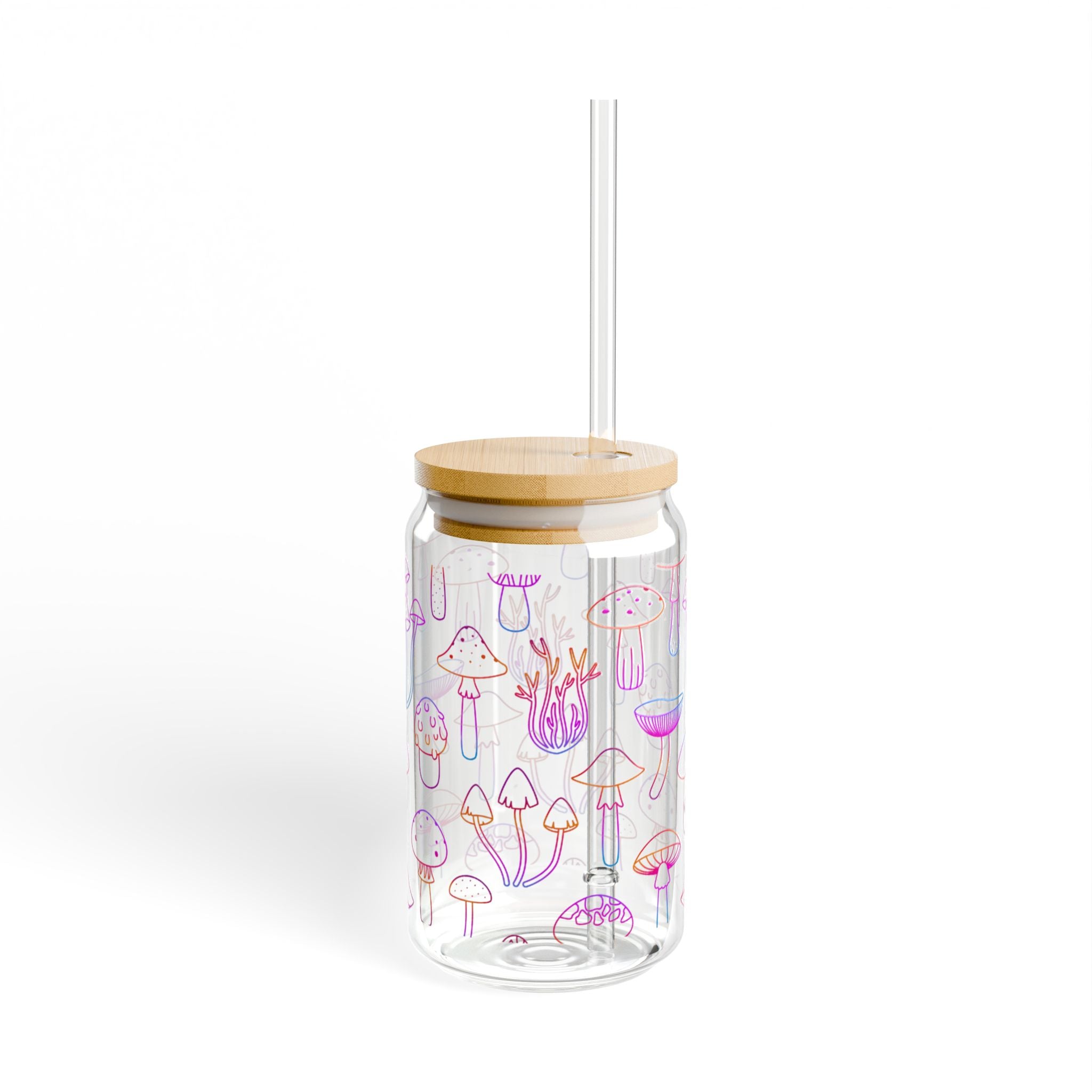 Cute Mushroom Design Sipper Glass, 16oz - Eco-Friendly with Bamboo Lid