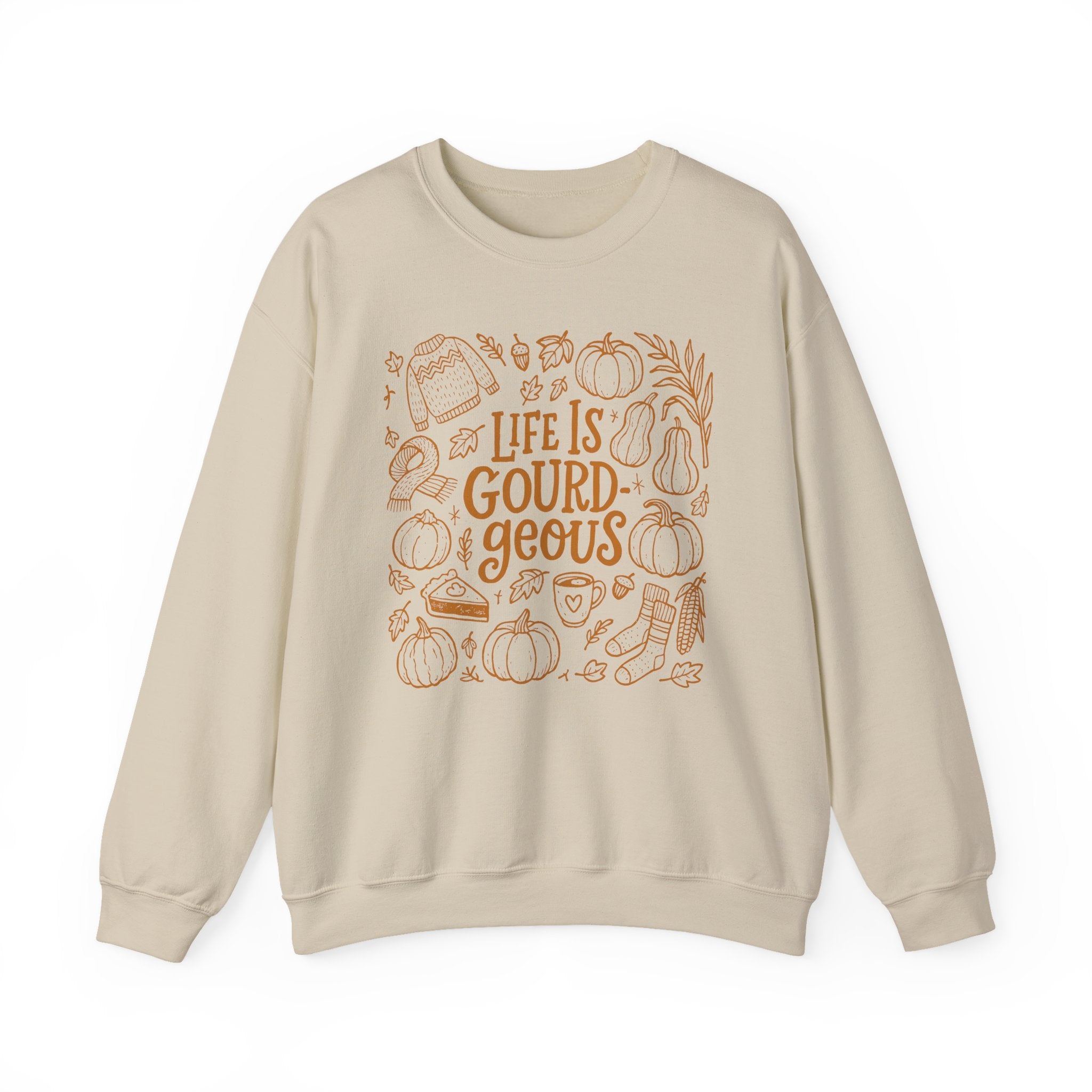 Fall-Themed Crewneck Sweatshirt - 'Life is Gourd-geous', Cozy Apparel, Autumn Outfit, Thanksgiving Gift, Harvest Season Wear