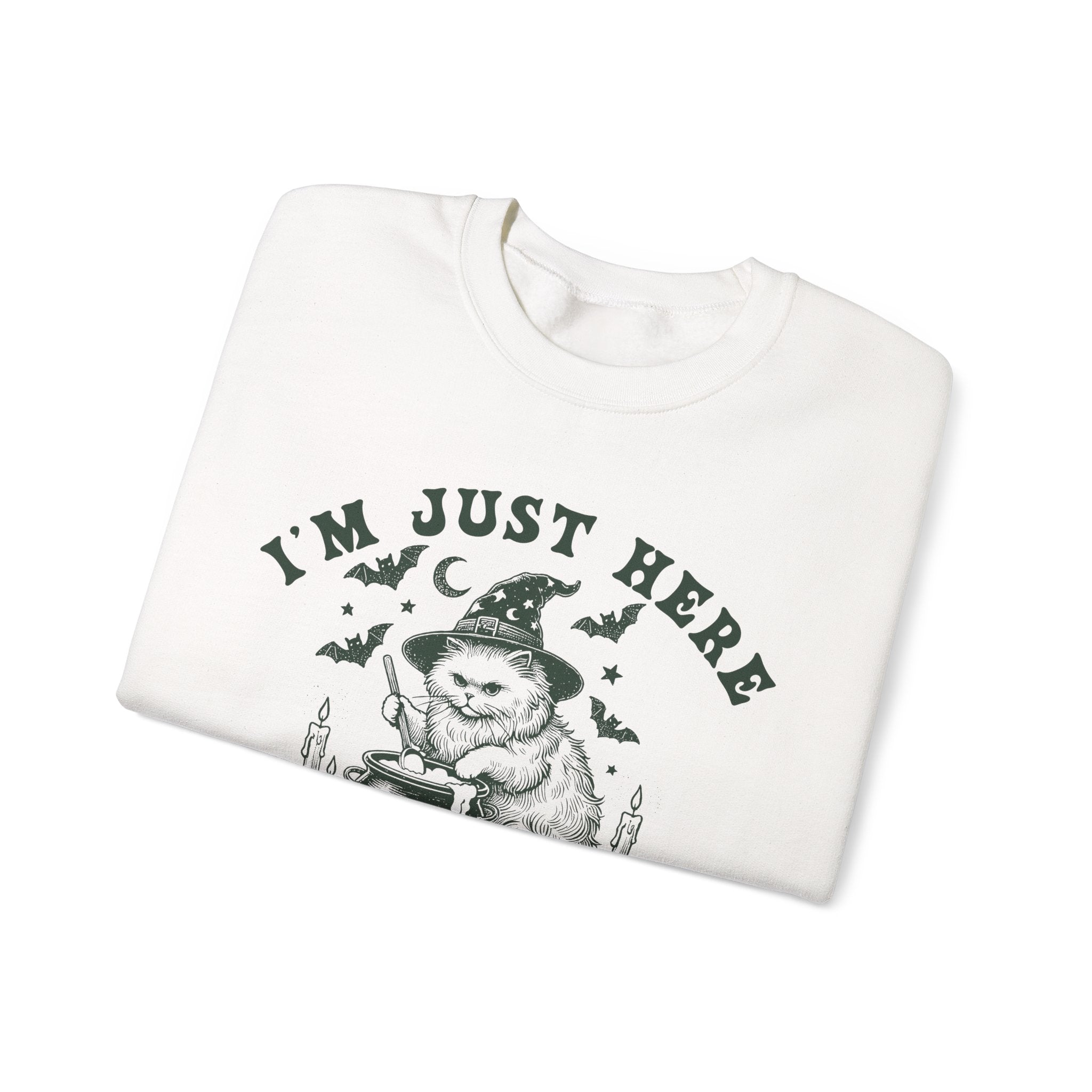 Whimsical Cat Sweatshirt - I'm Just Here to Stir the Pot, Cozy Gift for Cat Lovers, Halloween Apparel, Funny Sweatshirt for Cozy [...]
