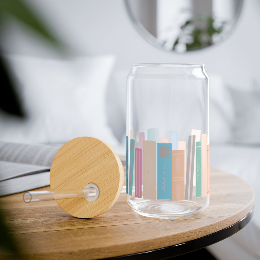 Colorful Book-Inspired Sipper Glass - 16oz with Bamboo Lid