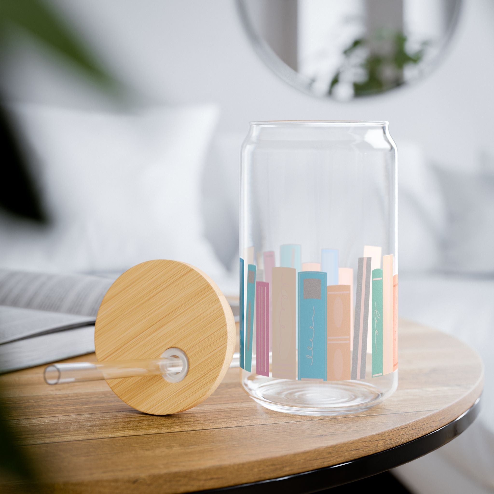 Colorful Book-Inspired Sipper Glass - 16oz with Bamboo Lid