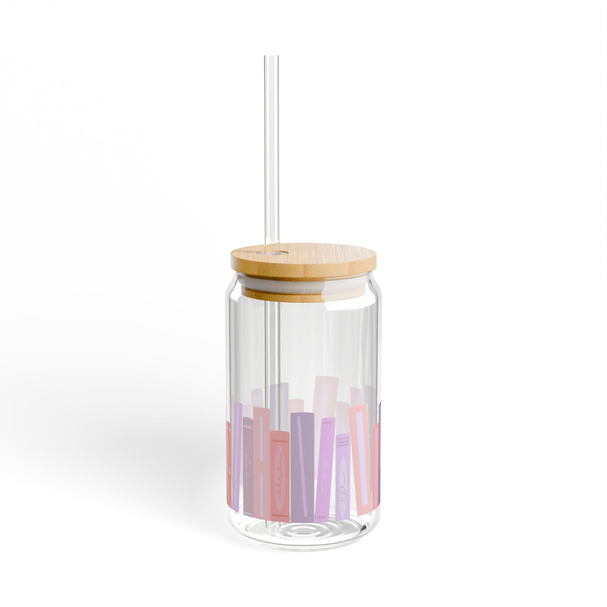 Perfect for Book Lovers - Stylish Sipper Glass - 16oz with Bamboo Lid and Straw -