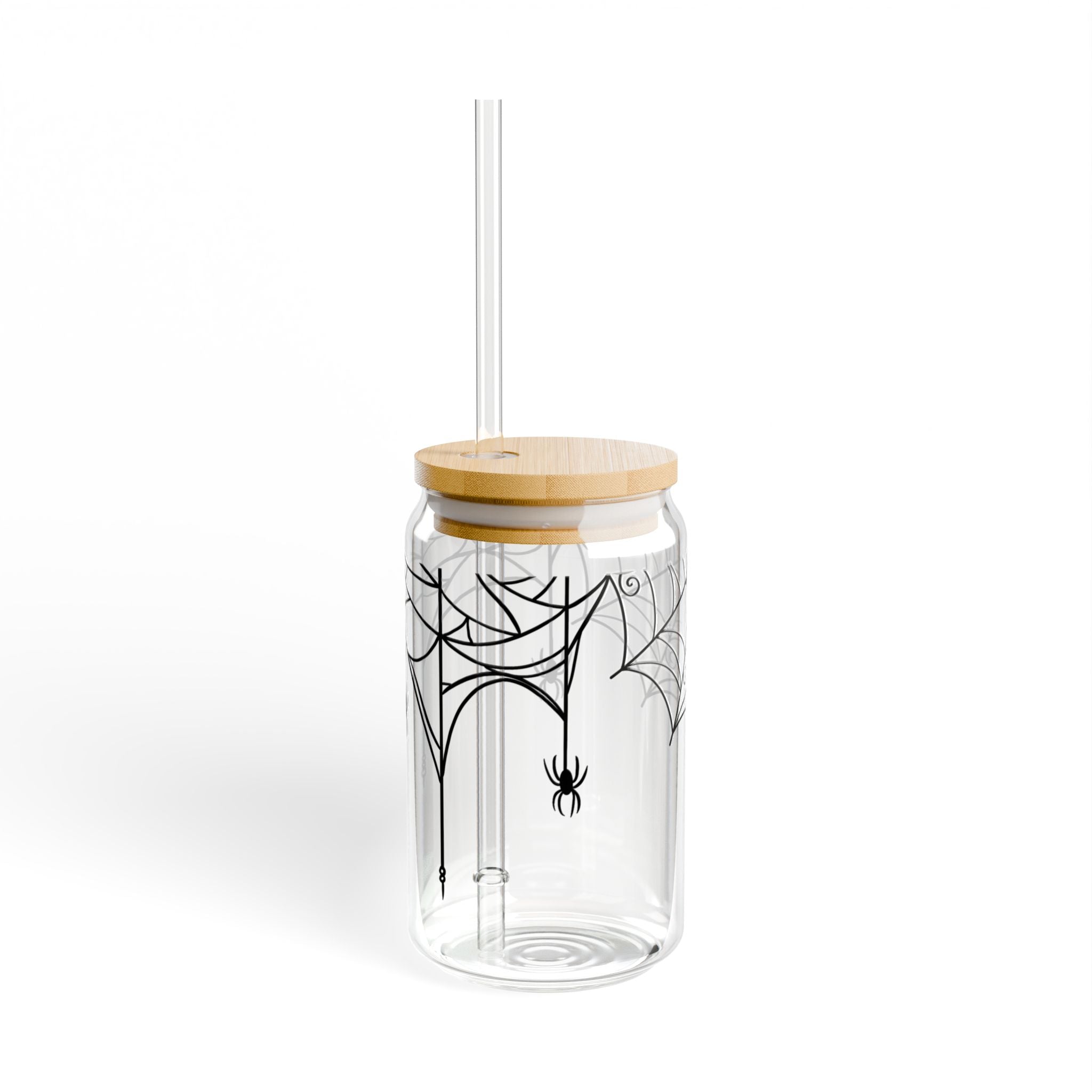 Halloween Spider Sipper Glass, 16oz with Bamboo Lid and Straw
