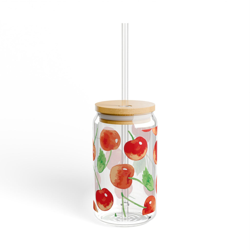 Cherry Blossom Sipper Glass, 16oz | Eco-Friendly Drinkware, Cute Kitchen Decor, Summer Party Essential, Gift for Fruit Lovers, Stylish
