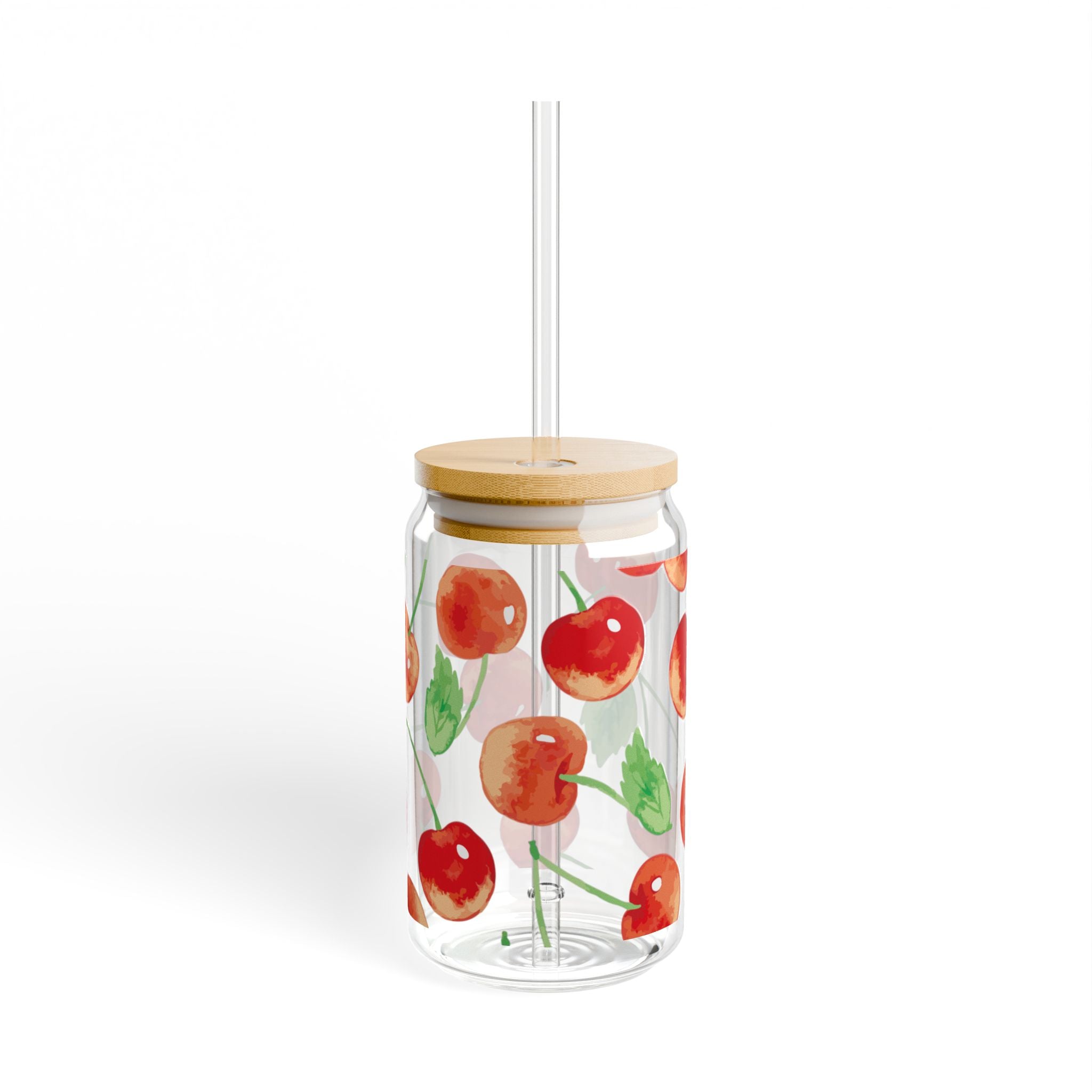 Cherry Blossom Sipper Glass, 16oz | Eco-Friendly Drinkware, Cute Kitchen Decor, Summer Party Essential, Gift for Fruit Lovers, Stylish