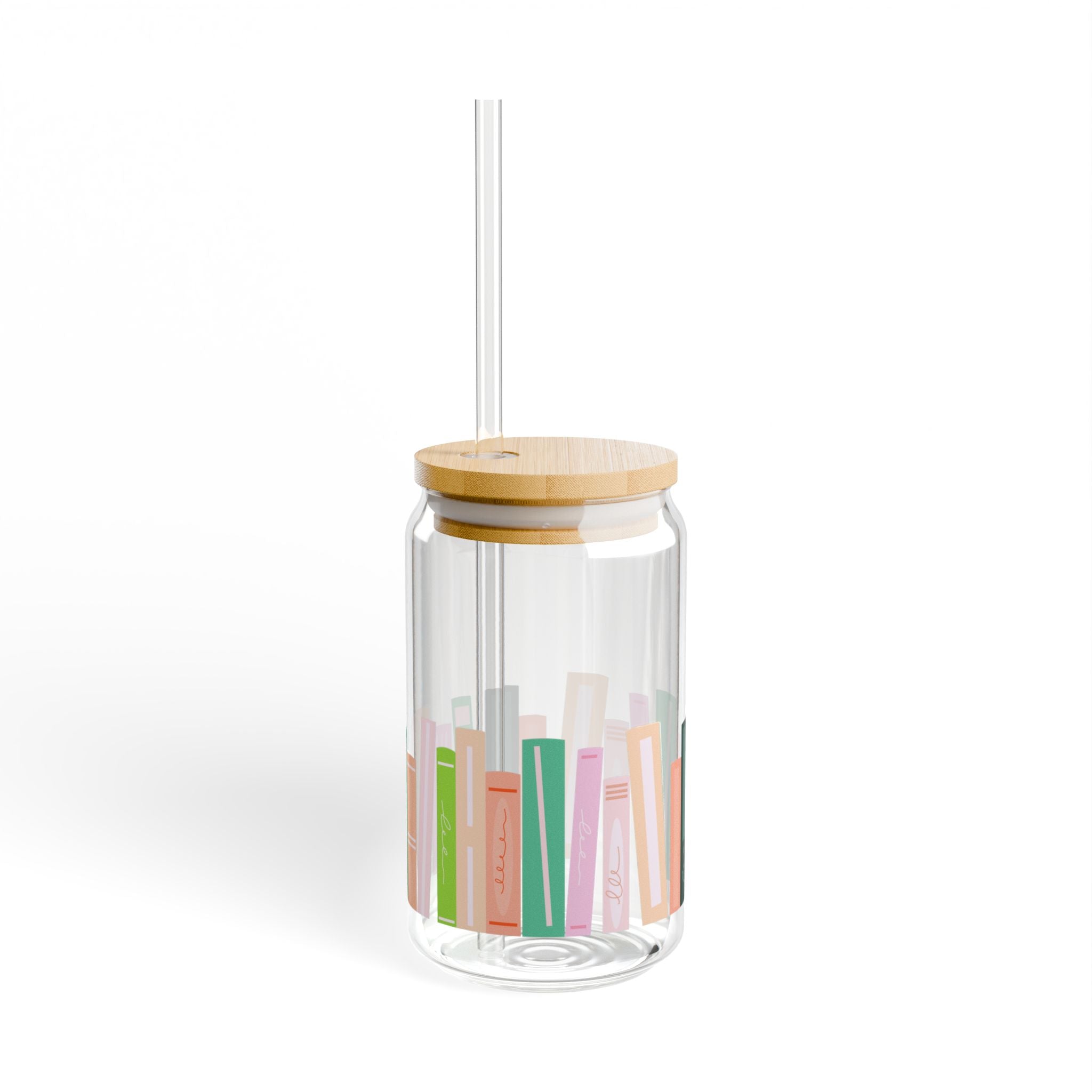 Chic Book Design Eco-Friendly Sipper Glass with Bamboo Lid | 16oz |