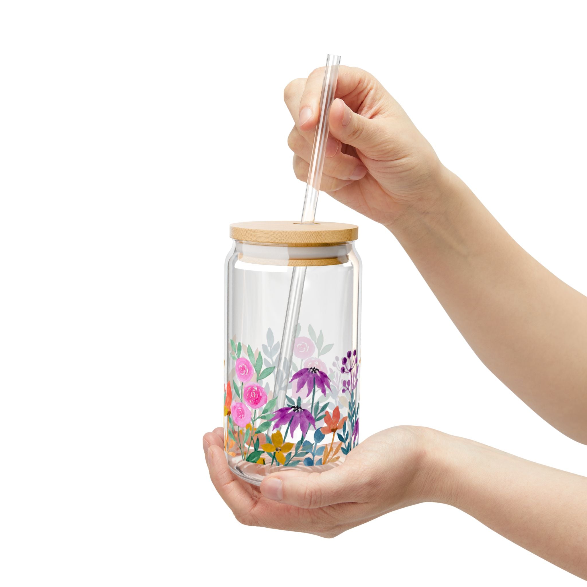 Floral Sipper Glass | 16oz Eco-Friendly Drinkware