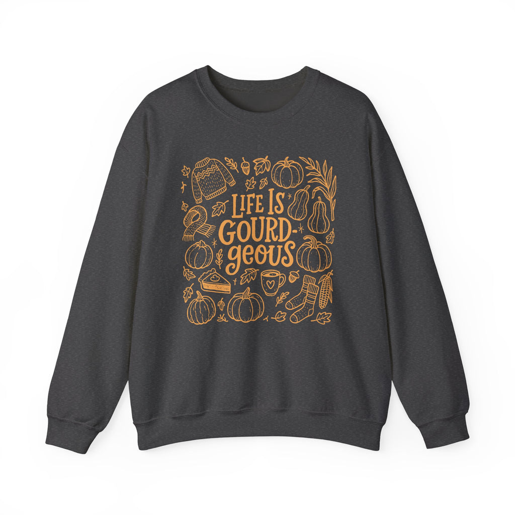 Fall-Themed Crewneck Sweatshirt - 'Life is Gourd-geous', Cozy Apparel, Autumn Outfit, Thanksgiving Gift, Harvest Season Wear
