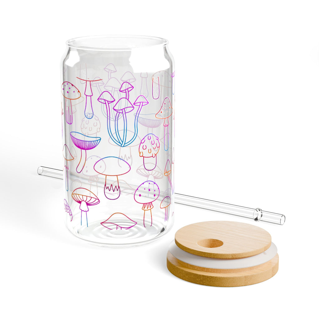 Cute Mushroom Design Sipper Glass, 16oz - Eco-Friendly with Bamboo Lid