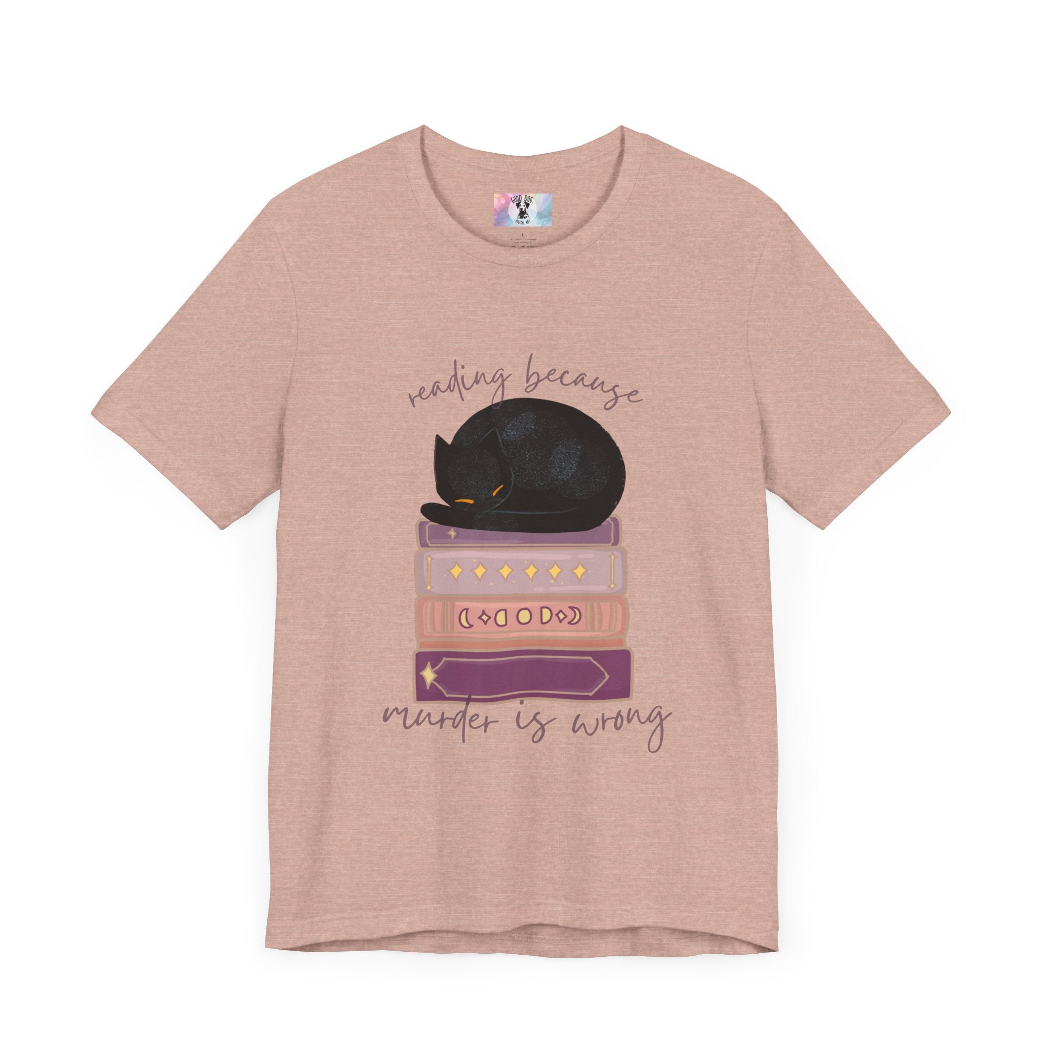 Cozy Cat Lover Tee - Reading Because Murder is Wrong | Bookish Gift for Cat Lovers, Literary T-Shirt, Funny Cat Shirt, Novelty Tee, Pet