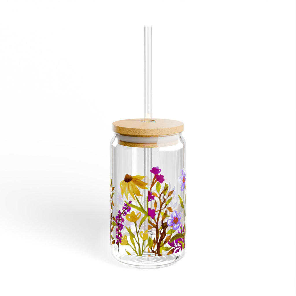 Floral Sipper Glass 16oz with Bamboo Lid - Eco-Friendly Drinkware for Garden Lovers