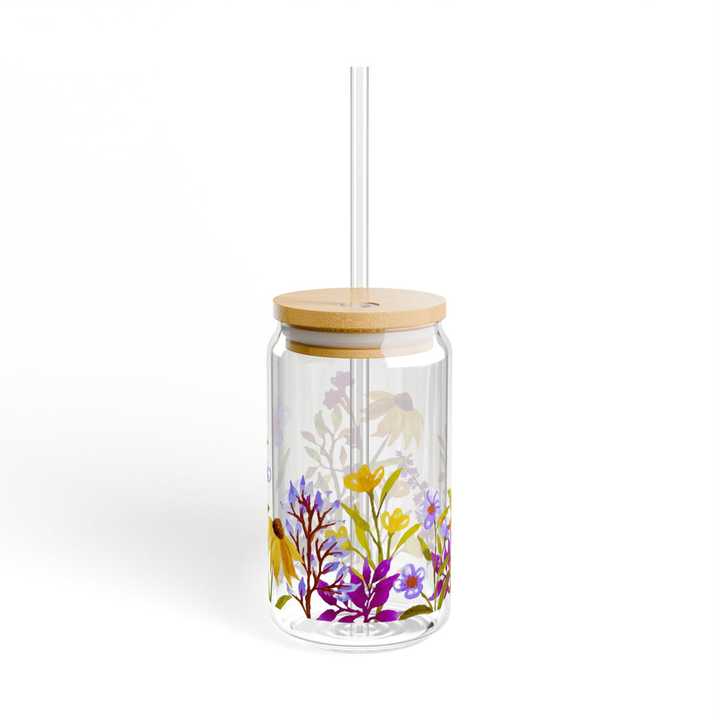 Floral Sipper Glass 16oz with Bamboo Lid - Eco-Friendly Drinkware for Garden Lovers