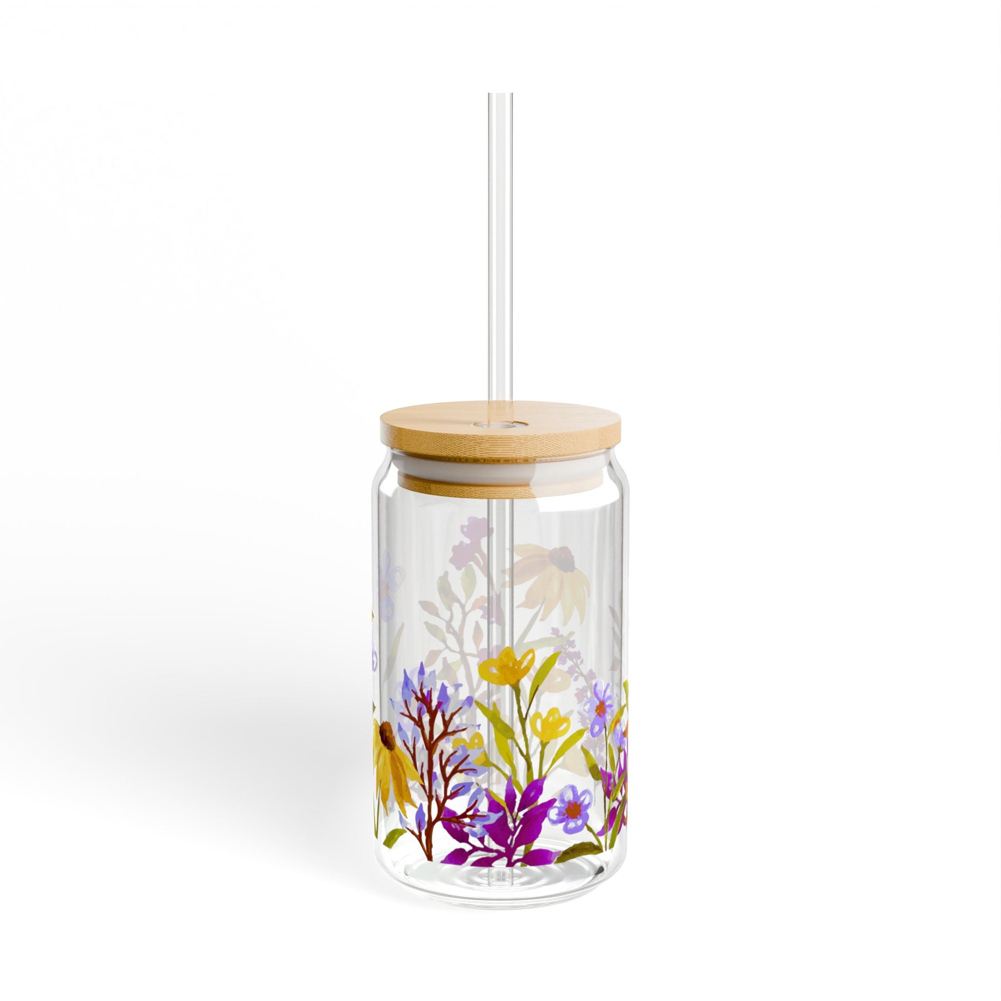 Floral Sipper Glass 16oz with Bamboo Lid - Eco-Friendly Drinkware for Garden Lovers