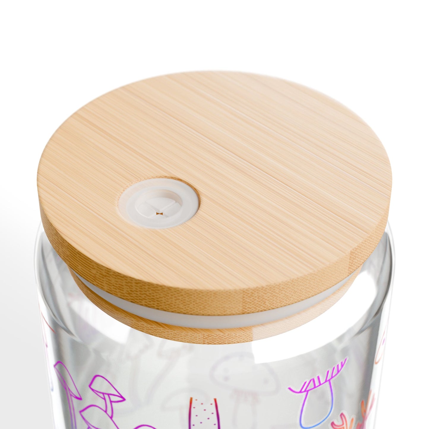 Cute Mushroom Design Sipper Glass, 16oz - Eco-Friendly with Bamboo Lid