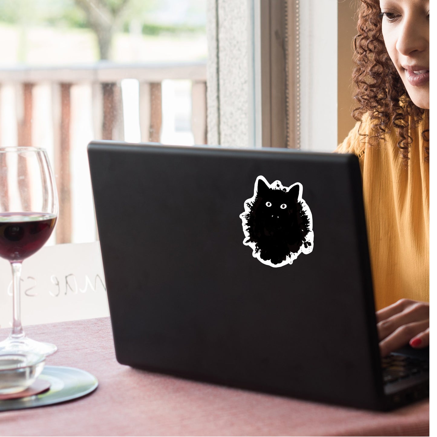 Black Cat Ink Splat- Vinyl Sticker Original Art