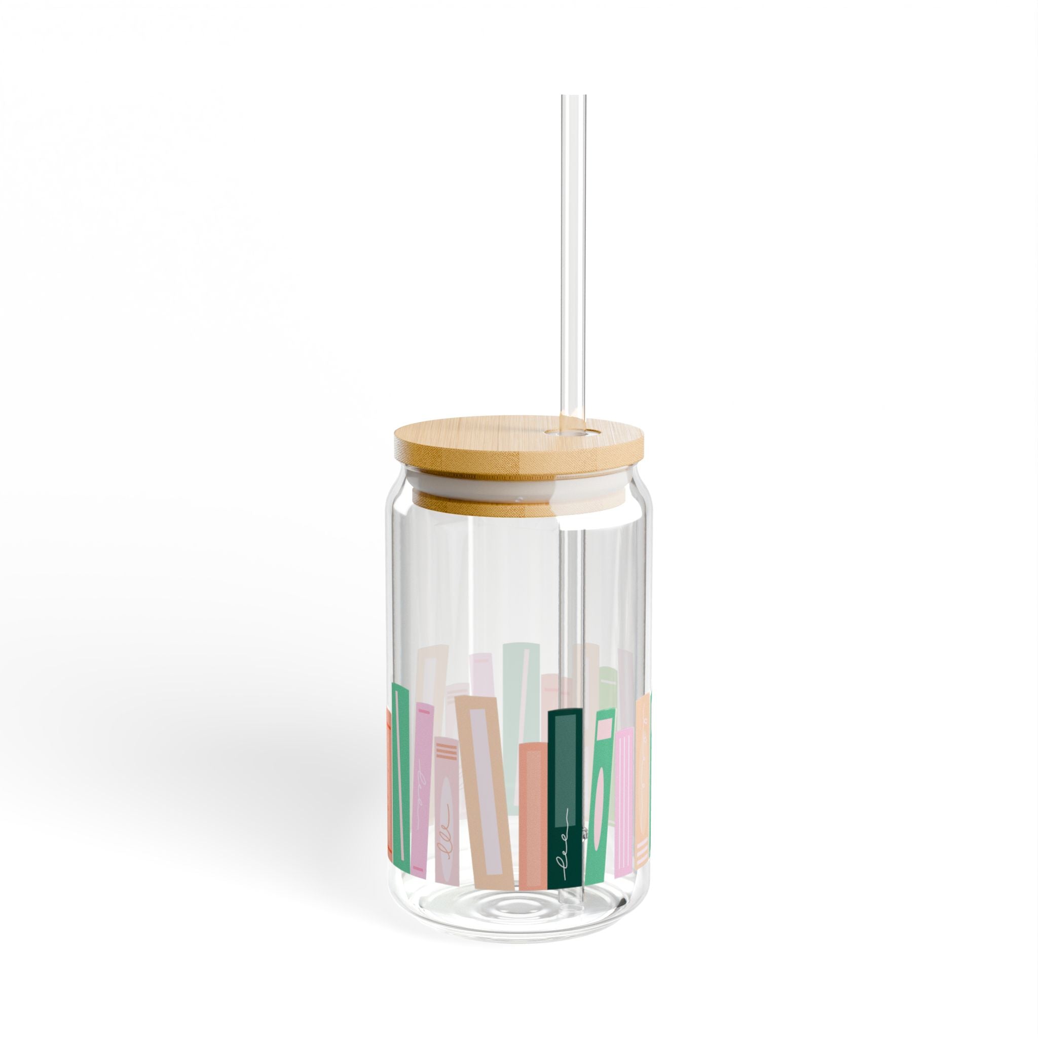 Chic Book Design Eco-Friendly Sipper Glass with Bamboo Lid | 16oz |