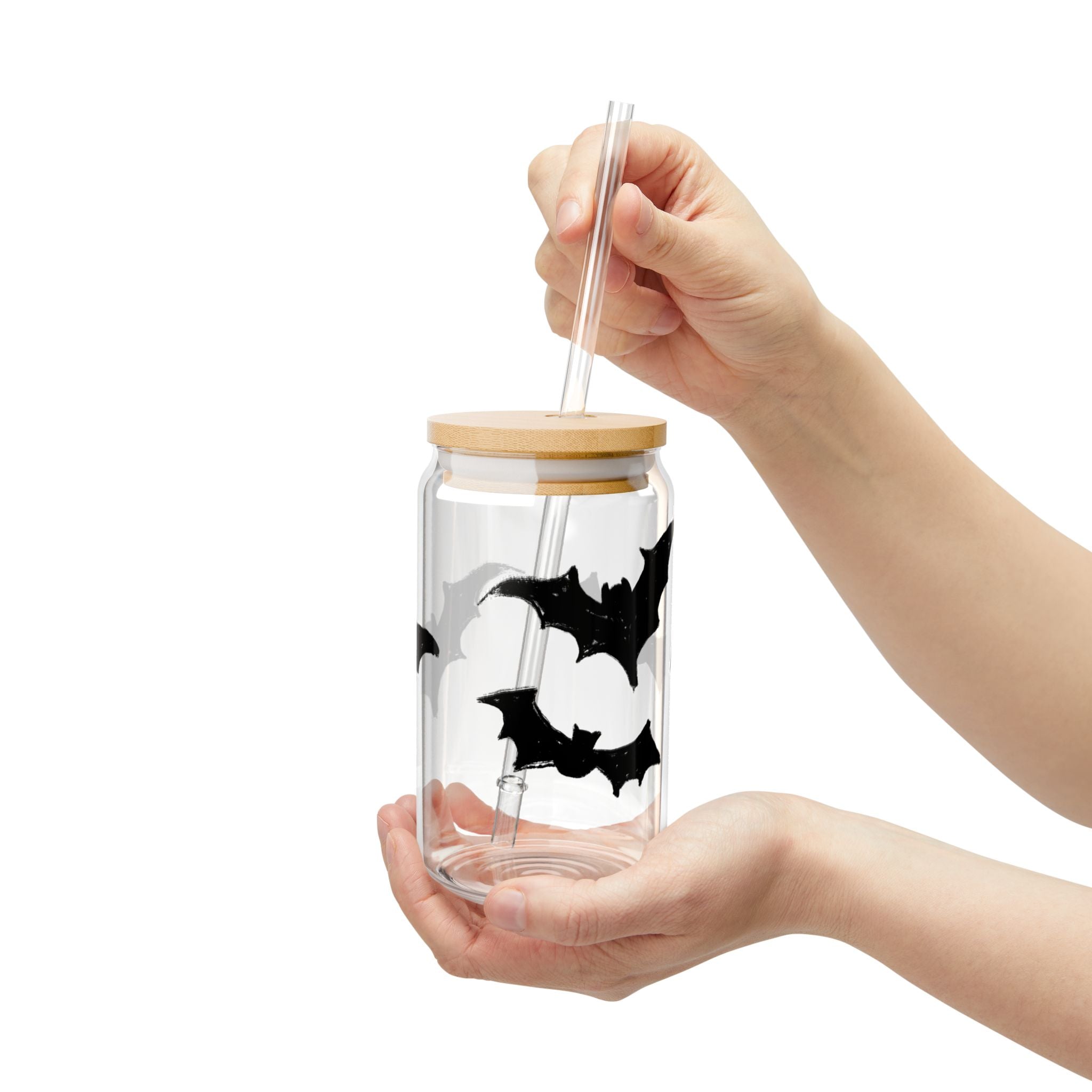 Halloween Bat Sipper Glass - 16oz with Bamboo Lid and Straw