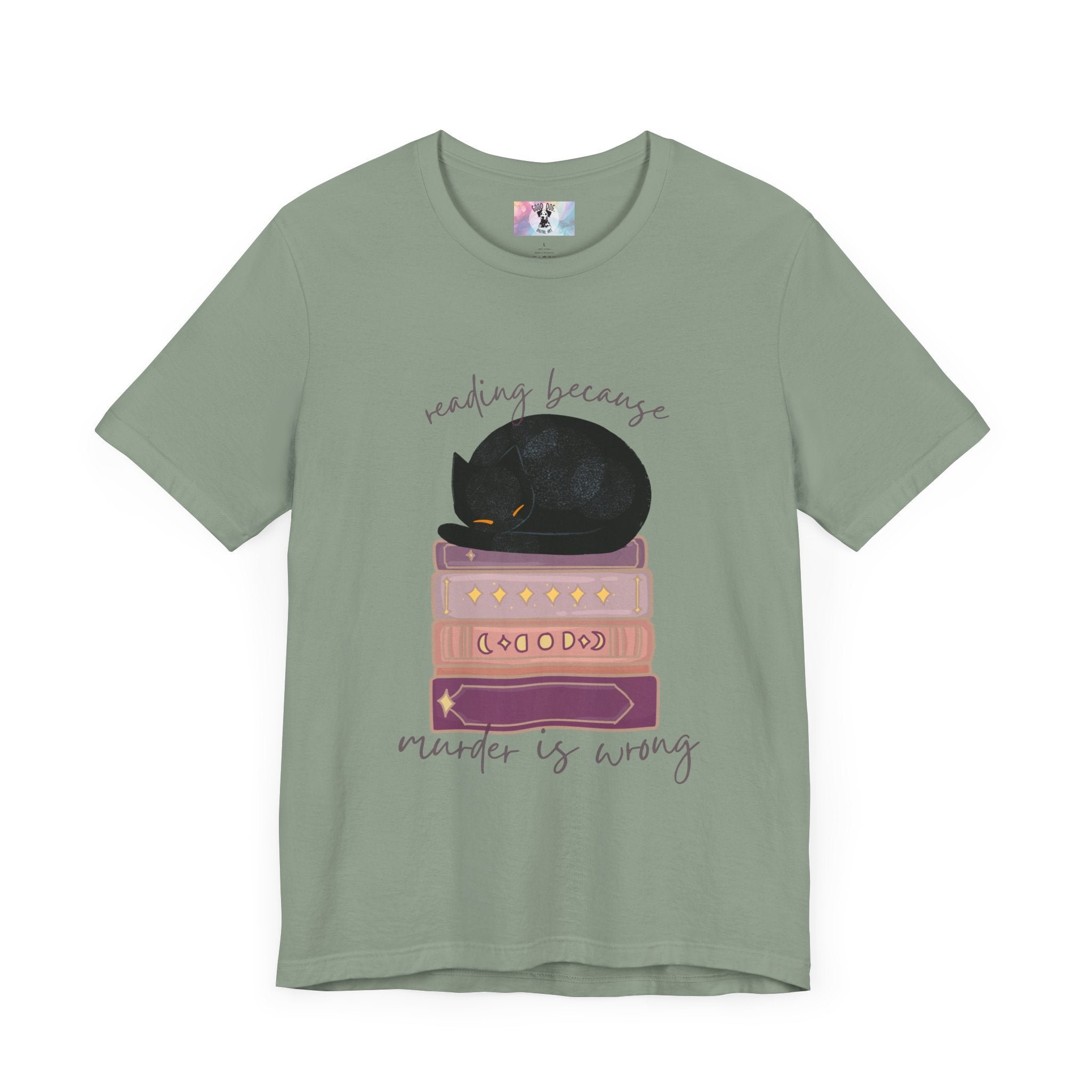 Cozy Cat Lover Tee - Reading Because Murder is Wrong | Bookish Gift for Cat Lovers, Literary T-Shirt, Funny Cat Shirt, Novelty Tee, Pet