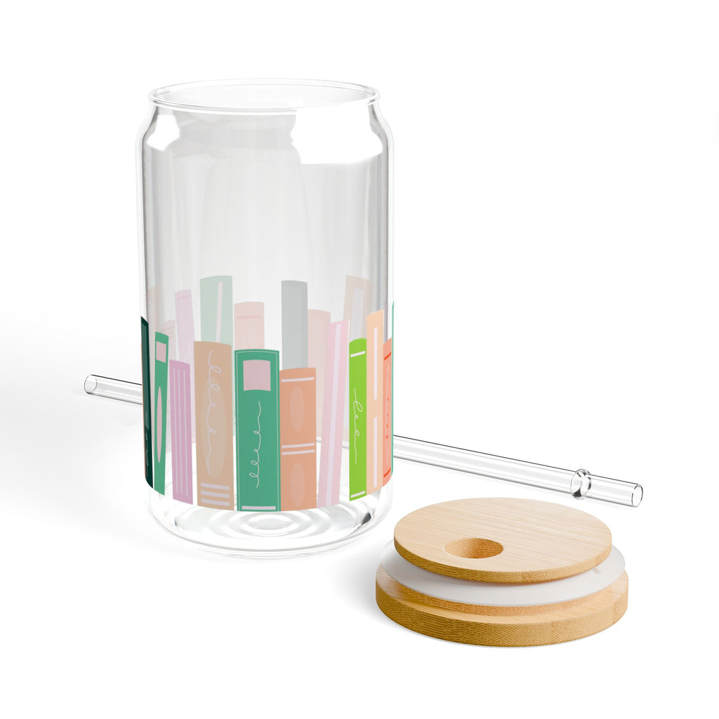 Chic Book Design Eco-Friendly Sipper Glass with Bamboo Lid | 16oz |