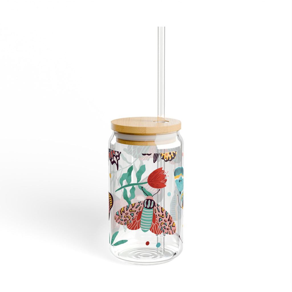 Colorful Butterfly Sipper Glass - 16oz Eco-Friendly Drinkware with Bamboo Lid