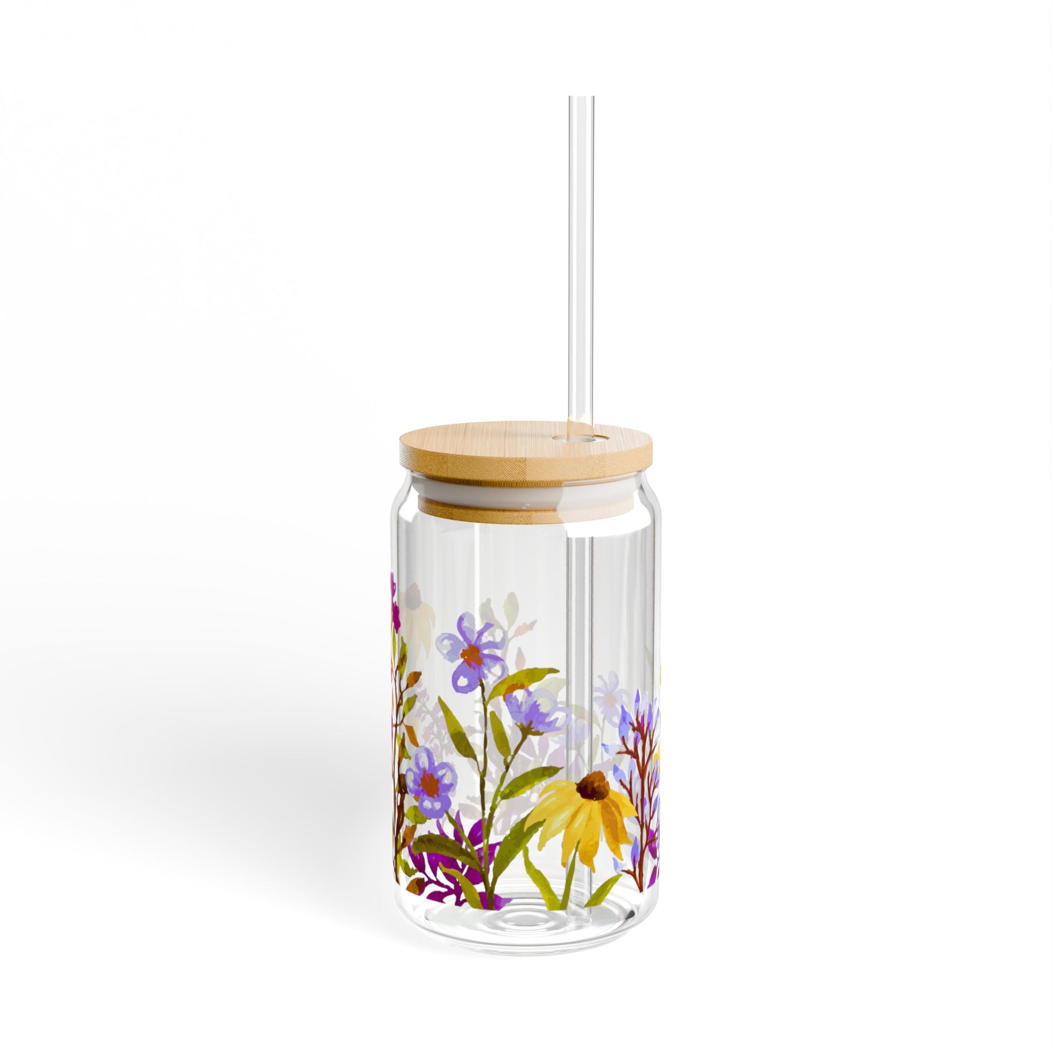 Floral Sipper Glass 16oz with Bamboo Lid - Eco-Friendly Drinkware for Garden Lovers