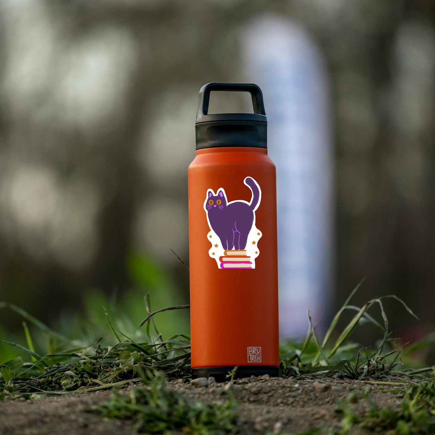 Black Cat on Books Sparkly Vinyl Sticker