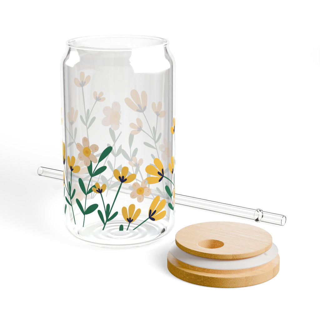 Floral Sipper Glass - 16oz Eco-Friendly Drinkware with Straw