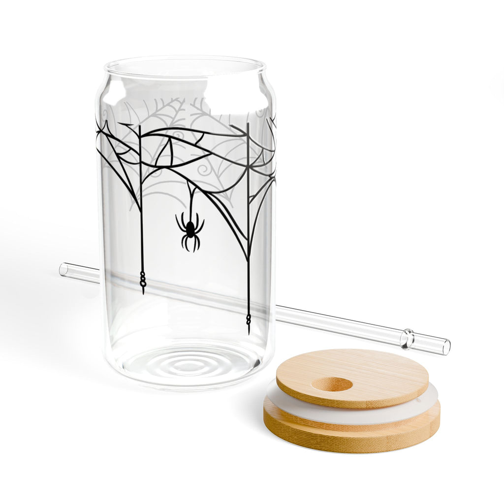 Halloween Spider Sipper Glass, 16oz with Bamboo Lid and Straw