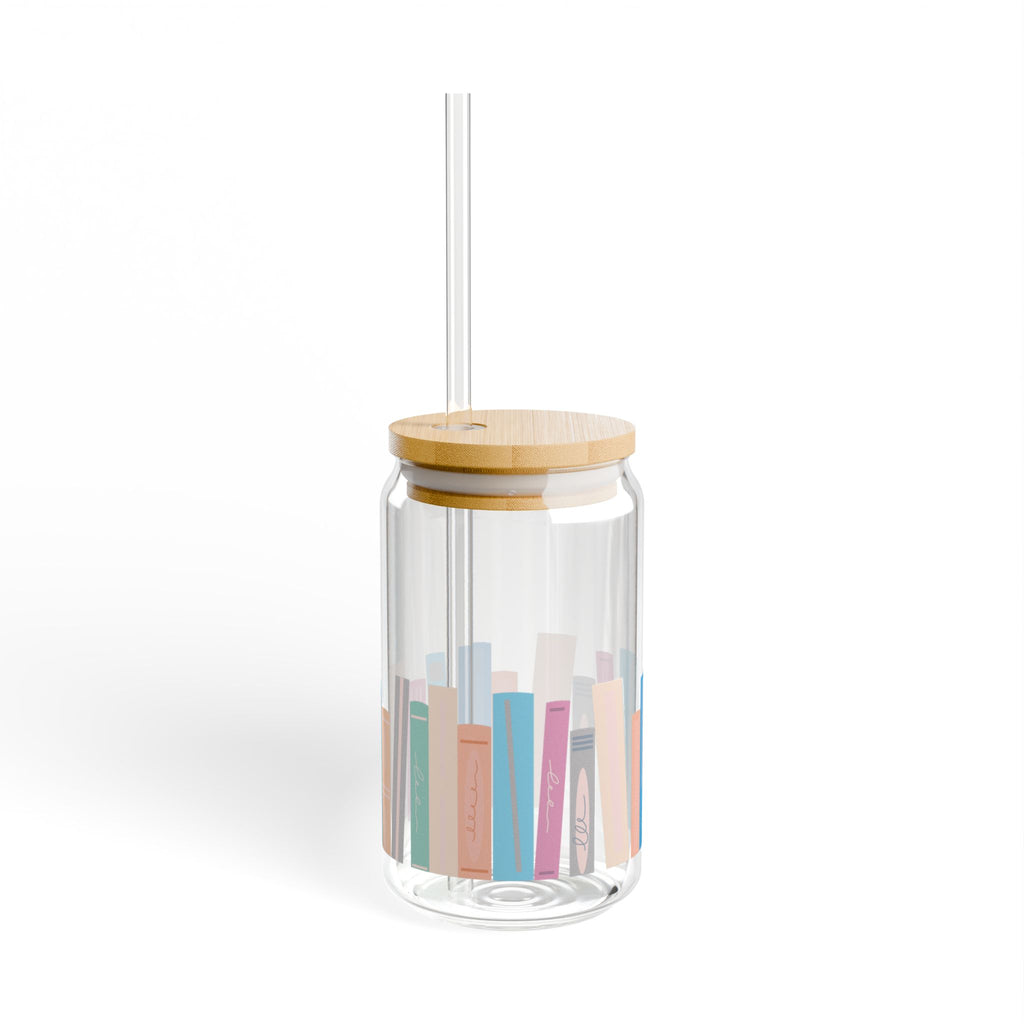 Colorful Book-Inspired Sipper Glass - 16oz with Bamboo Lid