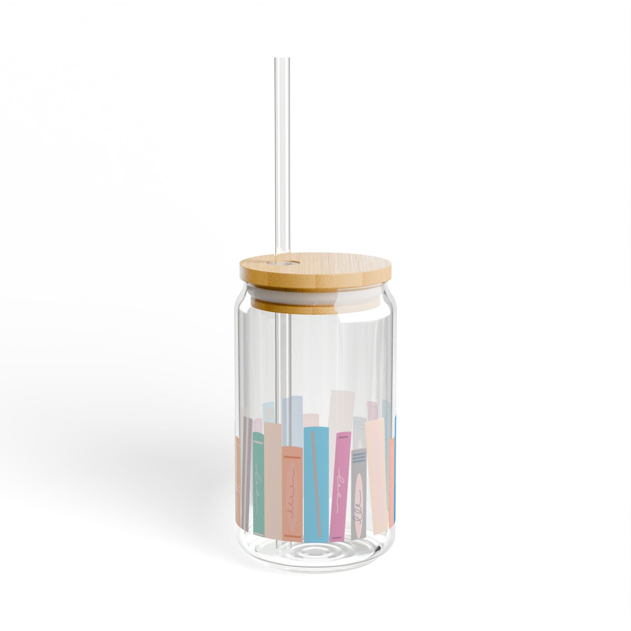 Colorful Book-Inspired Sipper Glass - 16oz with Bamboo Lid