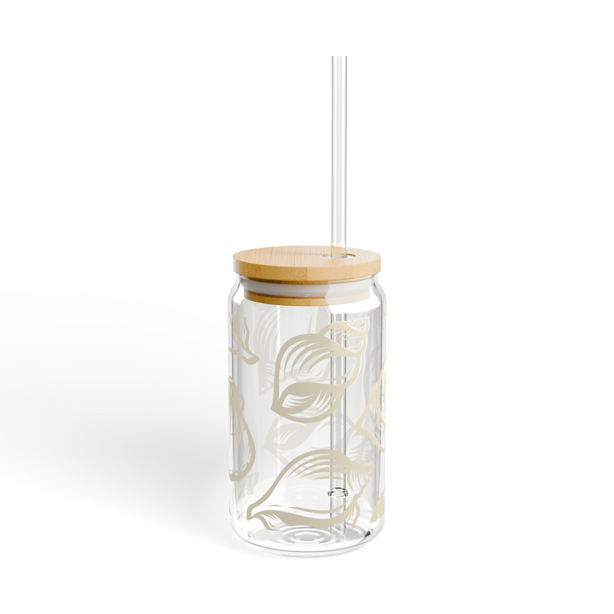 Shell Design Eco-Friendly Sipper Glass with Bamboo Lid - 16oz