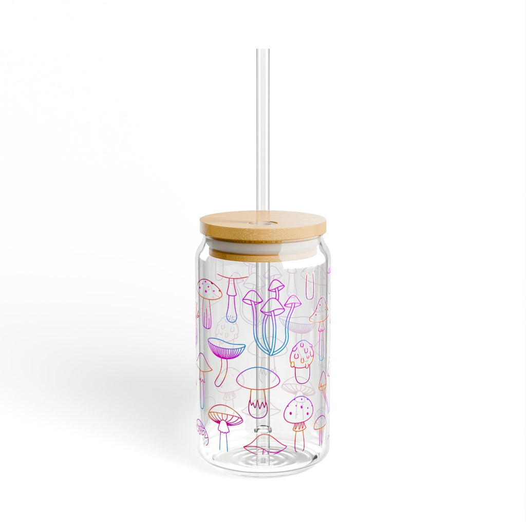 Cute Mushroom Design Sipper Glass, 16oz - Eco-Friendly with Bamboo Lid