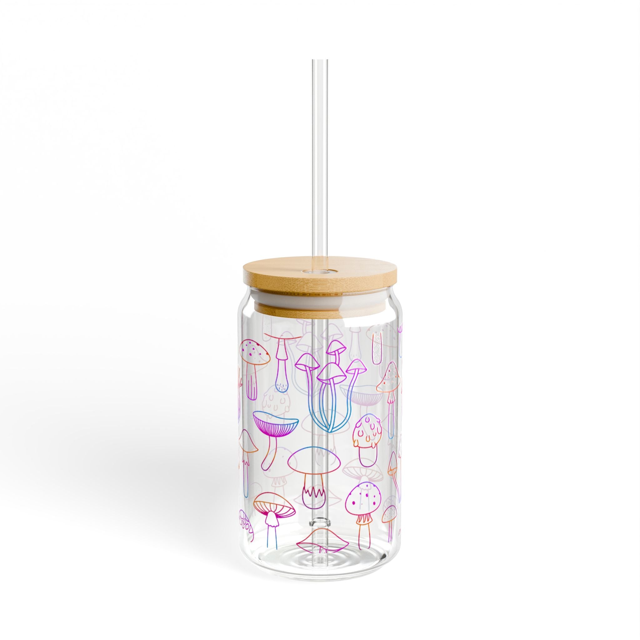 Cute Mushroom Design Sipper Glass, 16oz - Eco-Friendly with Bamboo Lid