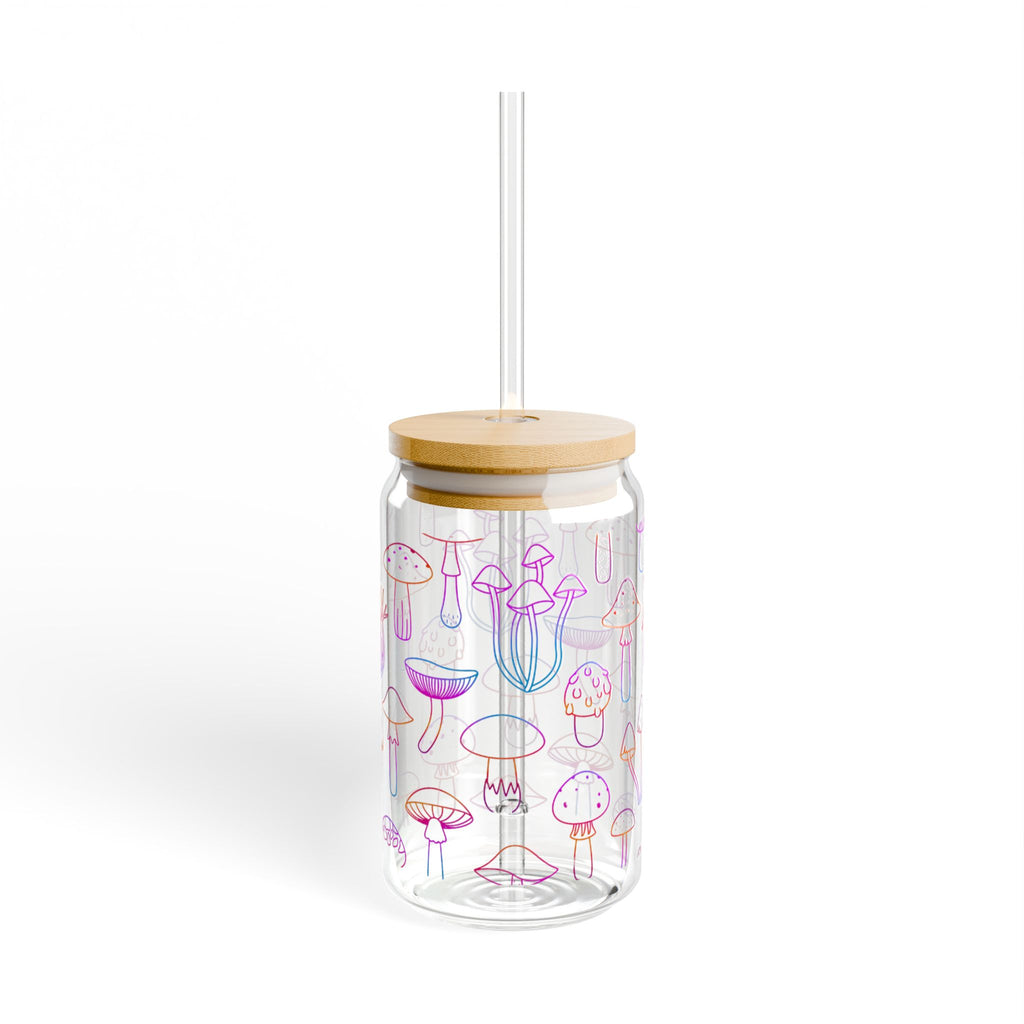 Cute Mushroom Design Sipper Glass, 16oz - Eco-Friendly with Bamboo Lid