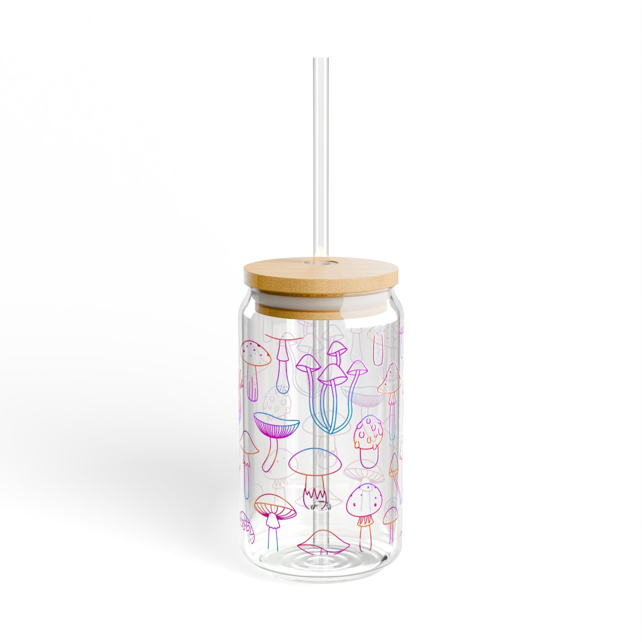 Cute Mushroom Design Sipper Glass, 16oz - Eco-Friendly with Bamboo Lid