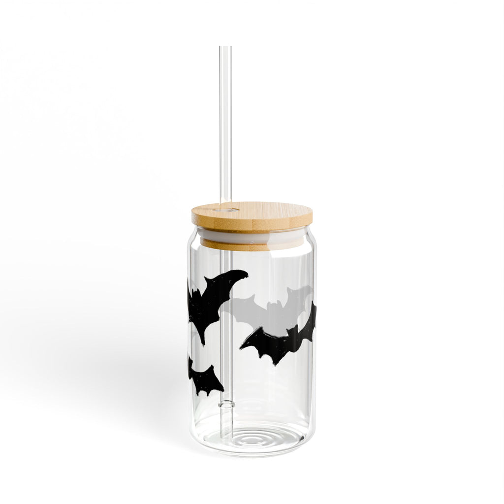 Halloween Bat Sipper Glass - 16oz with Bamboo Lid and Straw