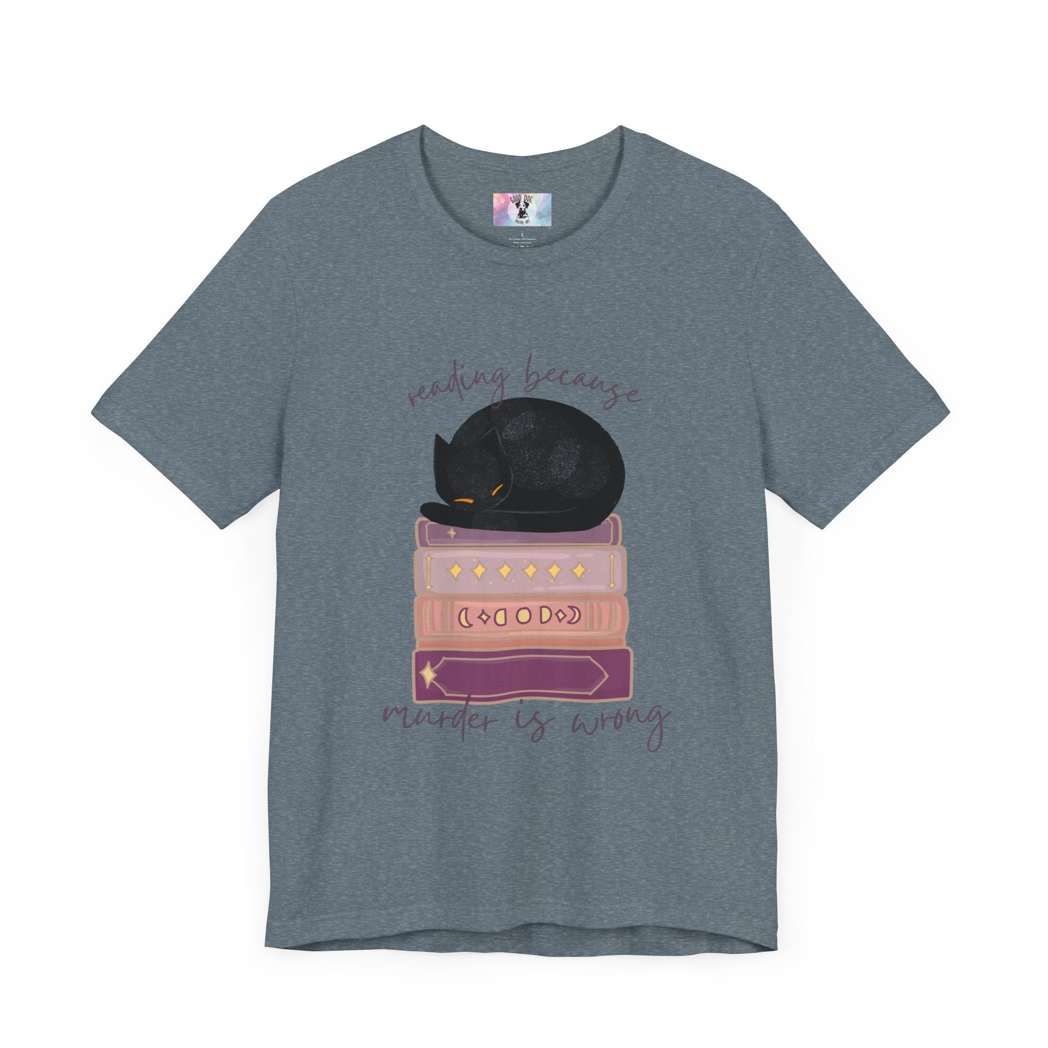 Cozy Cat Lover Tee - Reading Because Murder is Wrong | Bookish Gift for Cat Lovers, Literary T-Shirt, Funny Cat Shirt, Novelty Tee, Pet