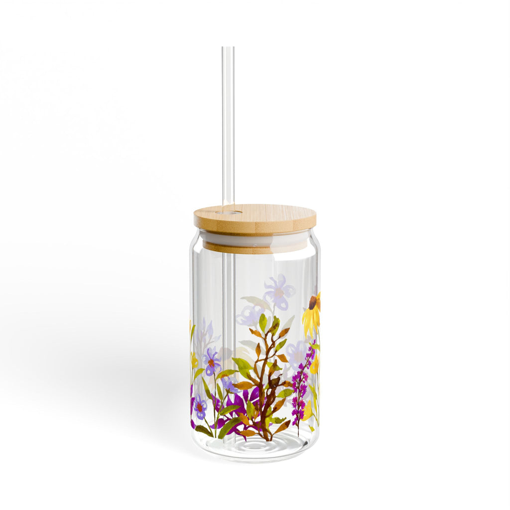 Floral Sipper Glass 16oz with Bamboo Lid - Eco-Friendly Drinkware for Garden Lovers