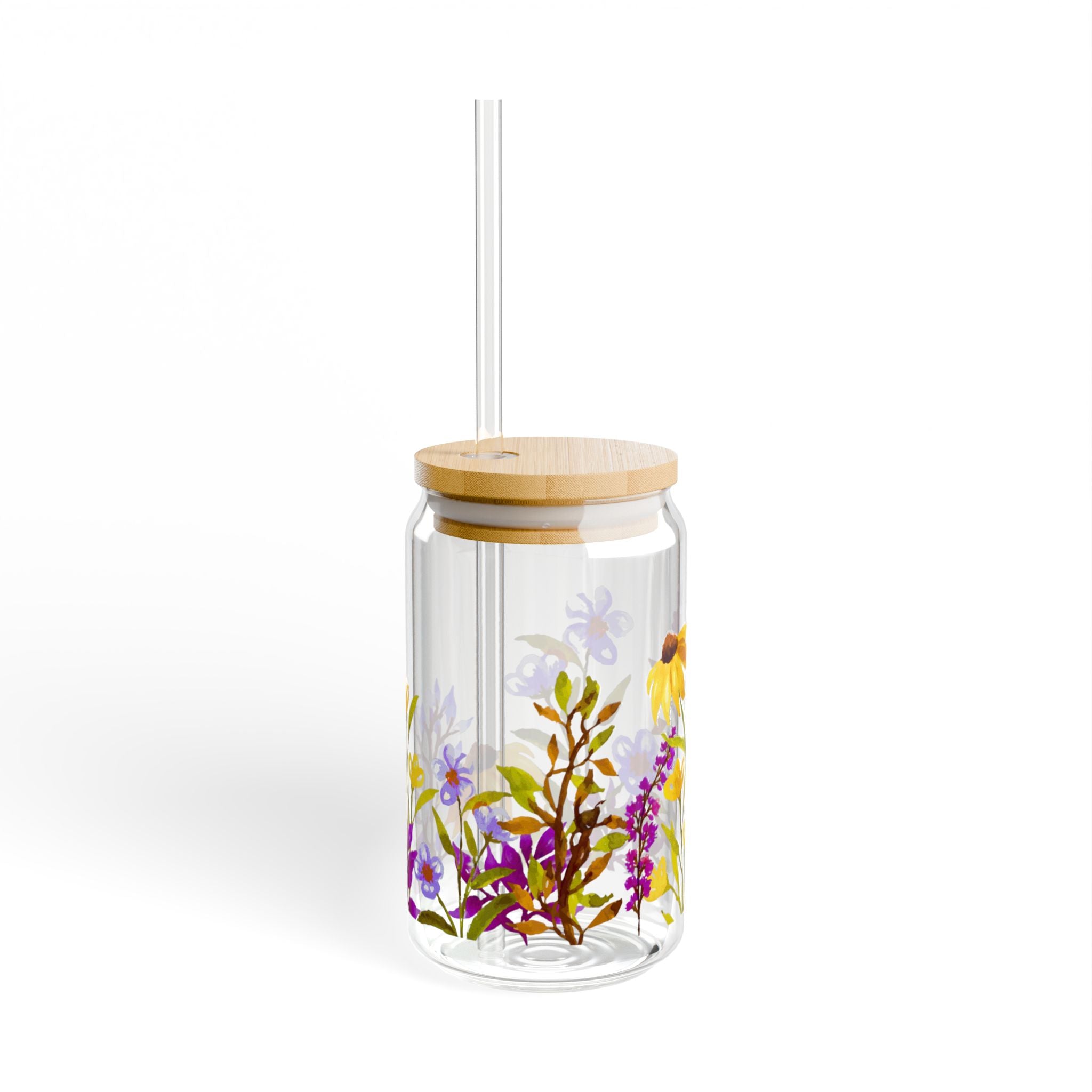 Floral Sipper Glass 16oz with Bamboo Lid - Eco-Friendly Drinkware for Garden Lovers