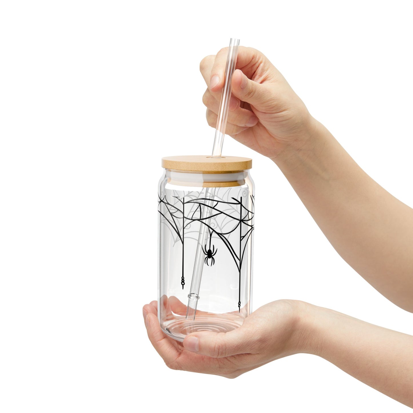 Halloween Spider Sipper Glass, 16oz with Bamboo Lid and Straw