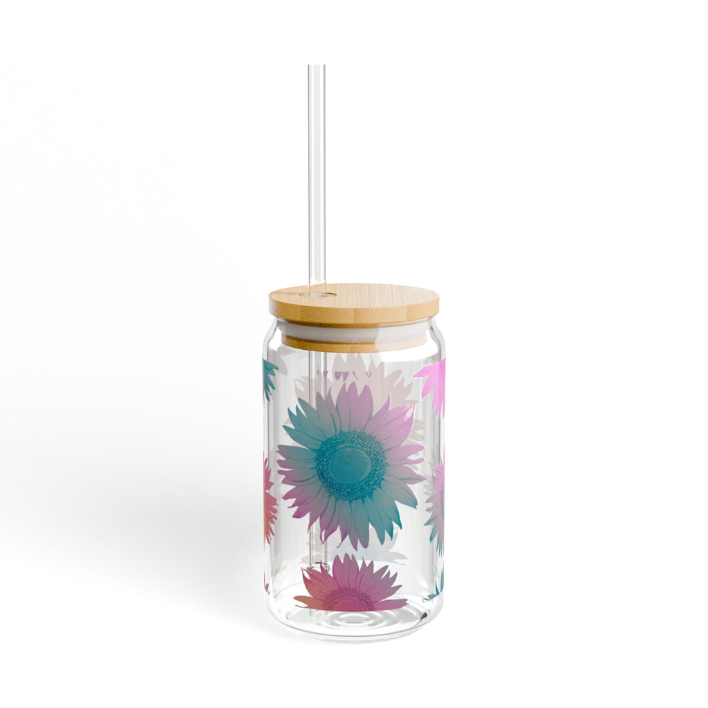 Colorful Sunflower Sipper Glass, 16oz - Perfect for Picnics, Summer Parties, Gifts, Eco-Friendly Style, Drinkware with Sunflower Design