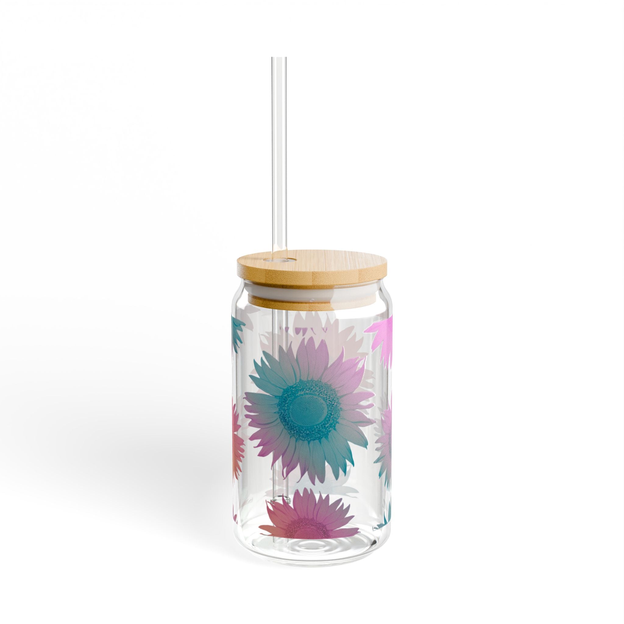 Colorful Sunflower Sipper Glass, 16oz - Perfect for Picnics, Summer Parties, Gifts, Eco-Friendly Style, Drinkware with Sunflower Design