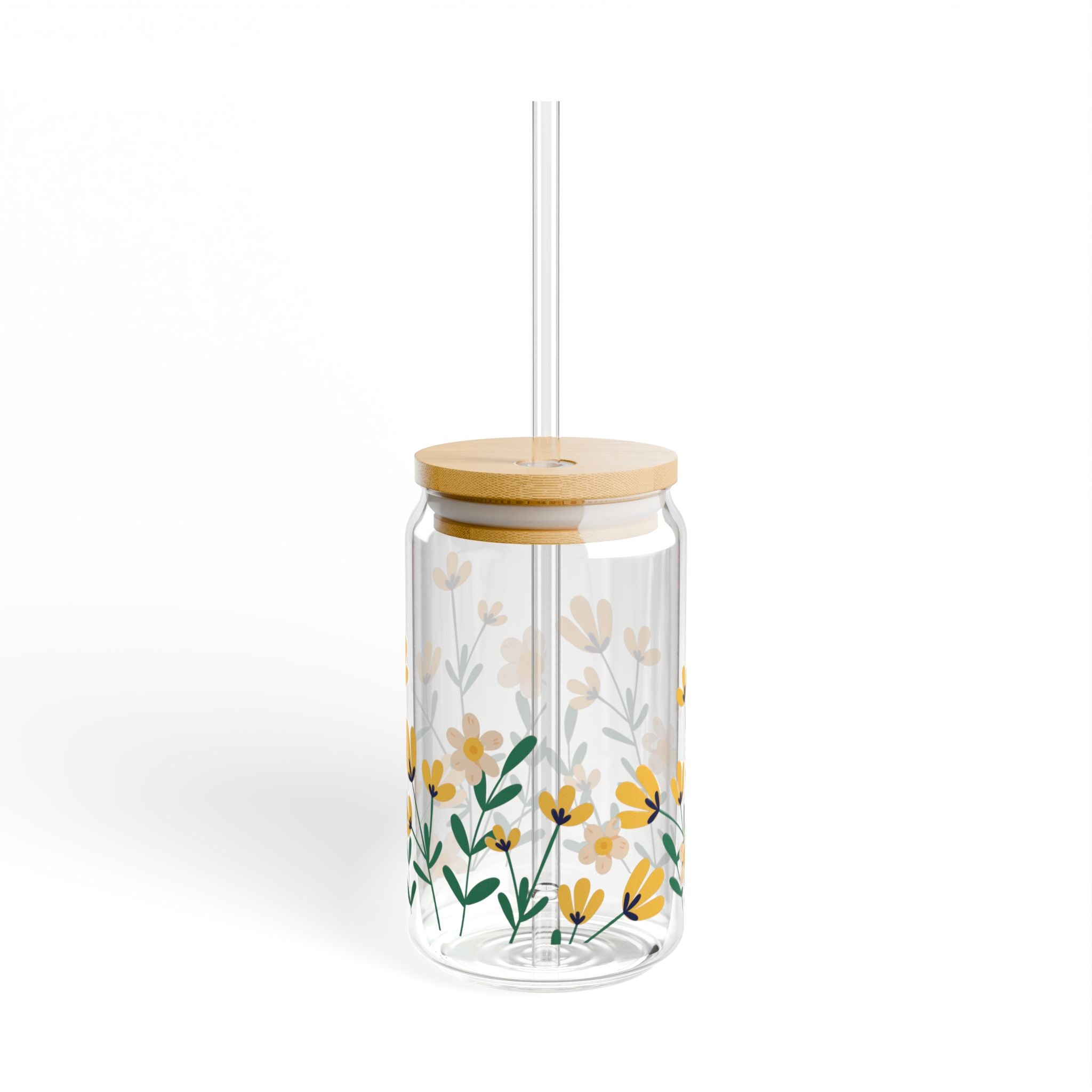 Floral Sipper Glass - 16oz Eco-Friendly Drinkware with Straw