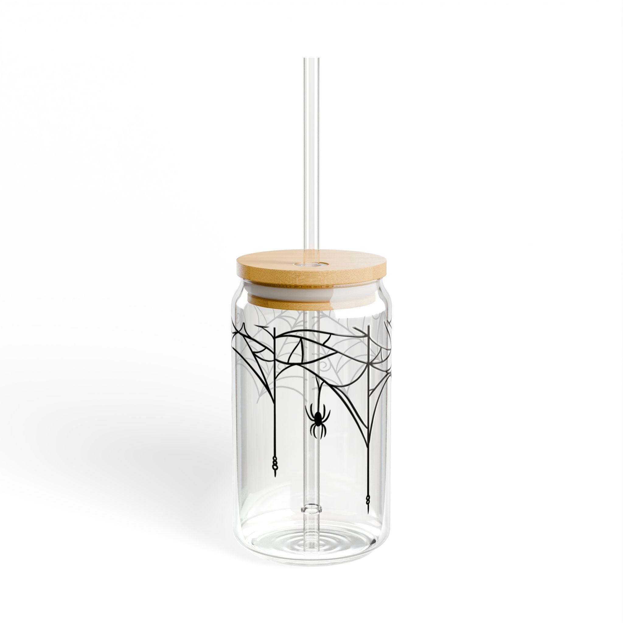 Halloween Spider Sipper Glass, 16oz with Bamboo Lid and Straw